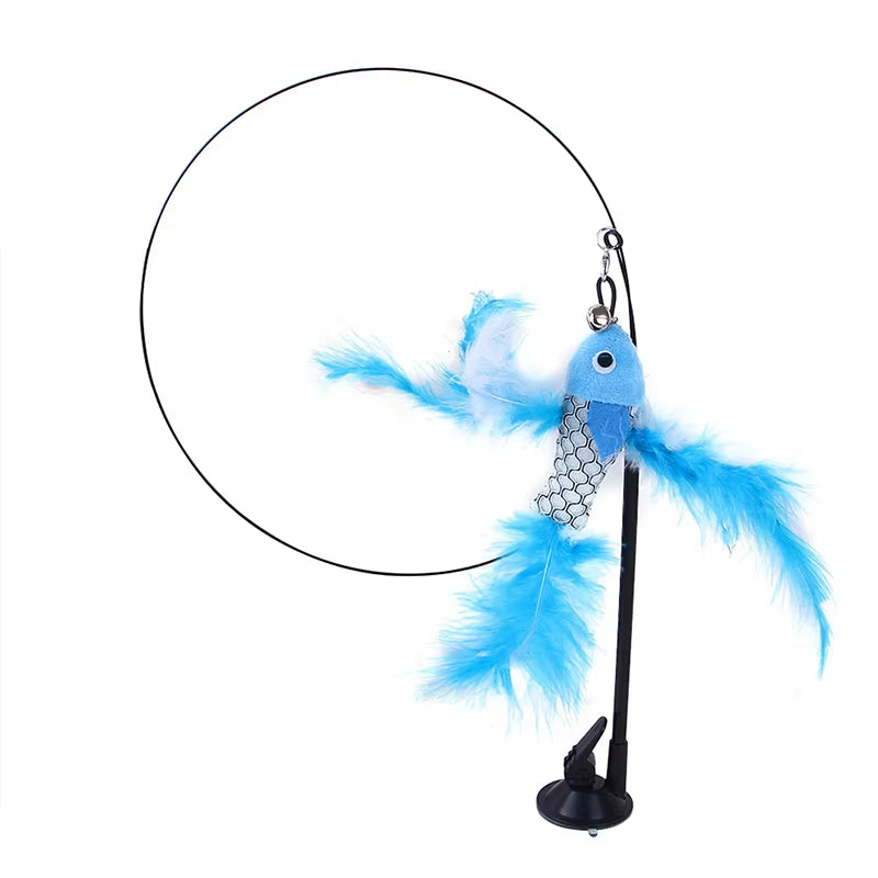Cat Toys Simulation Bird Interactive Sucker Feather Bird with Bell Cat Stick Toy for Kitten Playing Teaser Wand Toy Cat Supplies