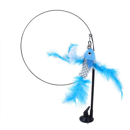 Cat Toys Simulation Bird Interactive Sucker Feather Bird with Bell Cat Stick Toy for Kitten Playing Teaser Wand Toy Cat Supplies