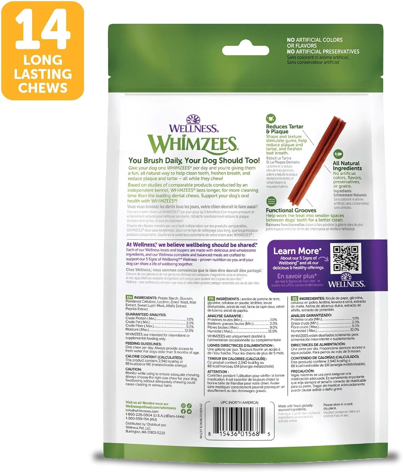 Wellness Stix Dog Dental Treats, Natural Chews, Medium Size Stick, (14 Count)