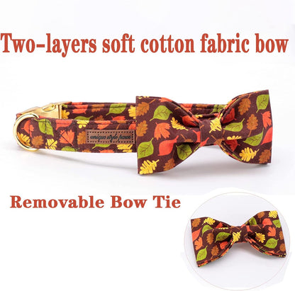 Fall Dog Collar with Bow, Puppy Collar Pet Gift Adjustable Dog Collar Soft and Comfy Bowtie Collars for Large Girl or Boy Dogs