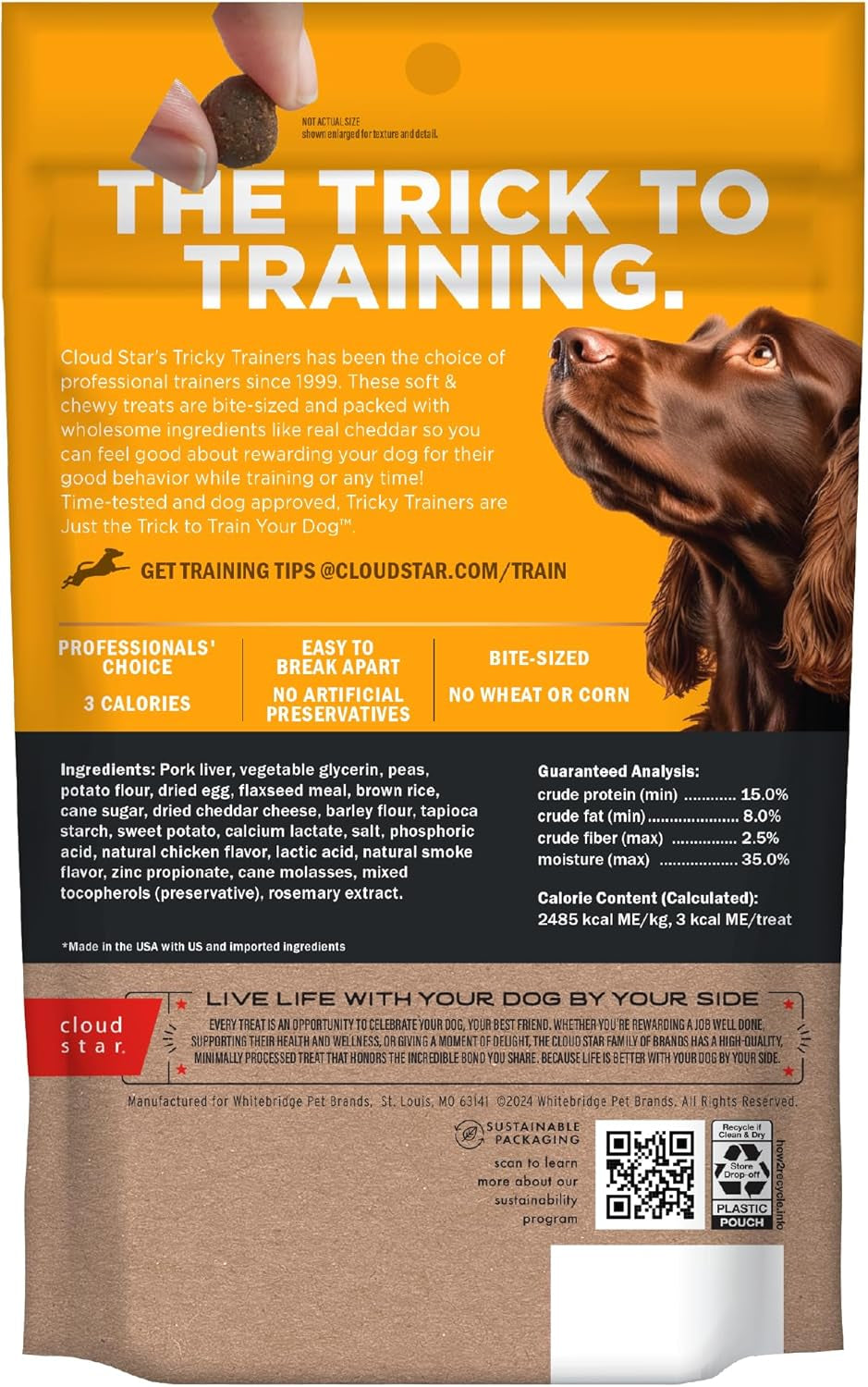 Tricky Trainers Soft & Chewy Dog Training Treats 5 Oz. Bag, Cheddar Flavor, Low Calorie Behavior Aid with 130 Treats