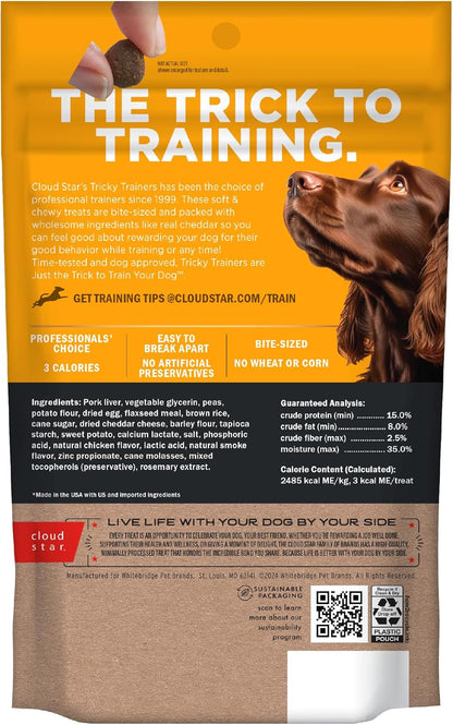 Tricky Trainers Soft & Chewy Dog Training Treats 5 Oz. Bag, Cheddar Flavor, Low Calorie Behavior Aid with 130 Treats