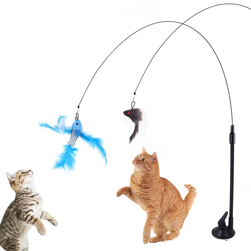 Cat Toys Simulation Bird Interactive Sucker Feather Bird with Bell Cat Stick Toy for Kitten Playing Teaser Wand Toy Cat Supplies