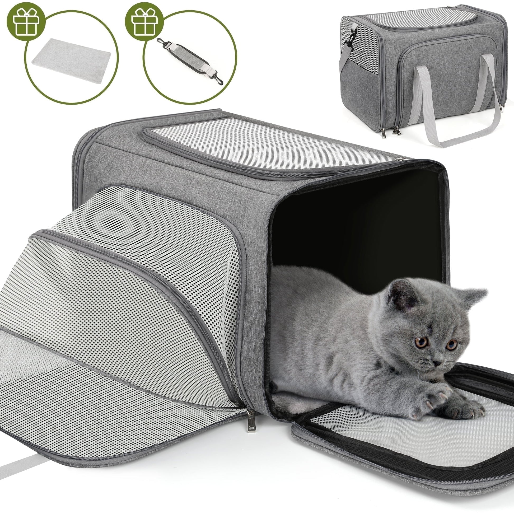 Expandable Pet Carrier, Airline Approved Collapsible Soft-Sided Carrier for Cats, Puppies, and Small Dogs (19"X 13"X 13")