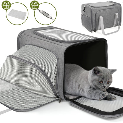 Expandable Pet Carrier, Airline Approved Collapsible Soft-Sided Carrier for Cats, Puppies, and Small Dogs (19"X 13"X 13")
