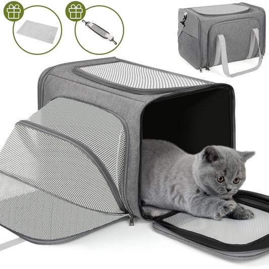 Expandable Pet Carrier, Airline Approved Collapsible Soft-Sided Carrier for Cats, Puppies, and Small Dogs (19"X 13"X 13")
