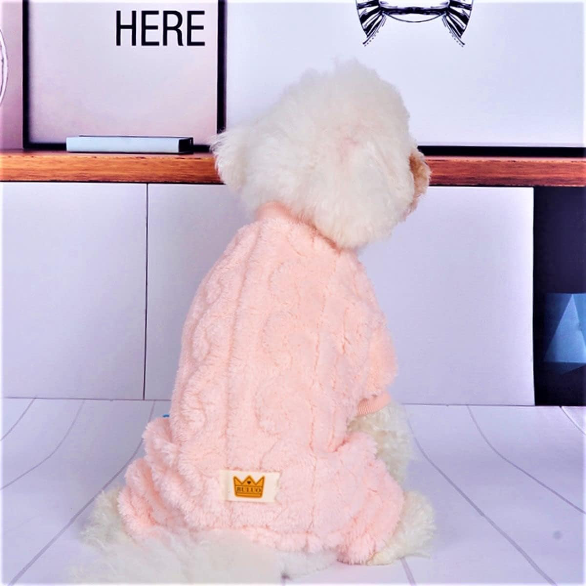 Plush Dog Pajamas for Cold Weather 4 Legged Clothes for Dog Cat Stretchy Puppy Kitten Onesie with Buttons Warm Soft Pet Jumpsuit Winter Coat Pink X-Large