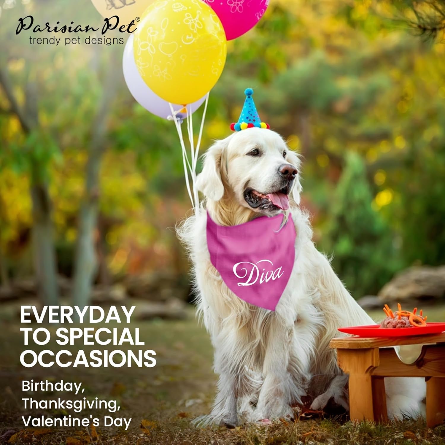 Dog Bandanas with Printed 'Diva' Word - Classy Tie-On Adjustable Girl Dogs Bandana - Scarf for Large Dogs - Washable Triangle Female Dog Bib - Pink Handkerchief for Pets - L