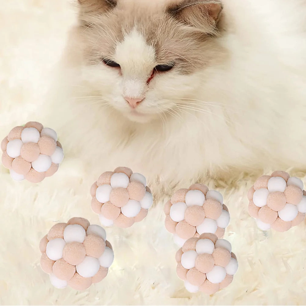 Cat Toy Balls (6 PCS) - Colorful Cat Ball Toy Built-In Bell Interactive Cat Ball Toy Soft Pompom Balls with Exquisite Gift Box for Indoor Cats Kitten