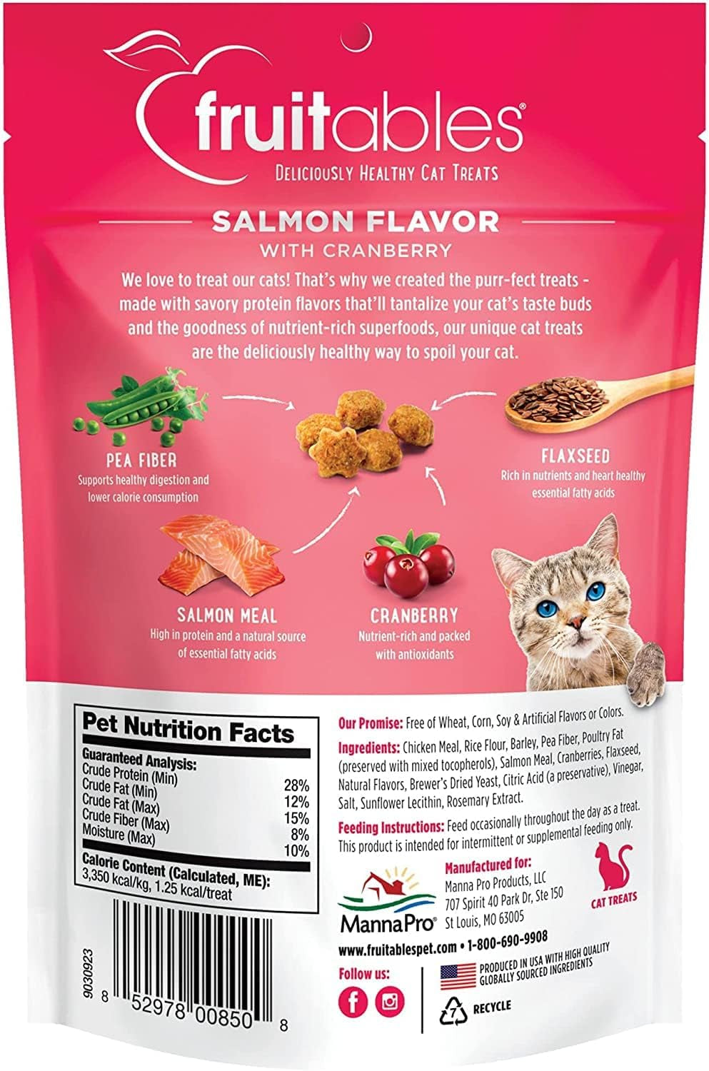 Cat Treats, Healthy Treats for Cats, Low Calorie and Packed with Protein, Crunchy Biscuits, Free of Wheat, Corn and Soy, Made with Real Salmon and Cranberry, 2.5Oz