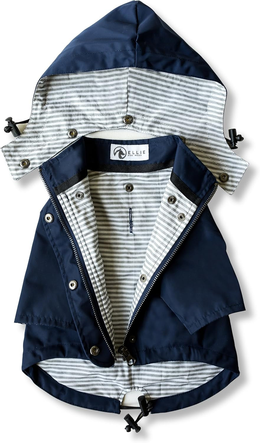 Zip up Dog Raincoats with Reflective Buttons, Pockets, Rain/Water Resistant, Adjustable Drawstring, & Removable Hood - XXS to XXL - Stylish Premium Dog Raincoats (Navy, Large)