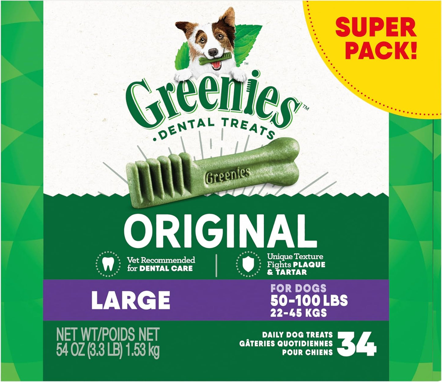 Original Large Dental Dog Treats, 54 Oz. Pack (34 Treats)