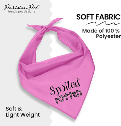 Dog Bandanas with Printed 'Spoiled Rotten' Word - Tie-On Adjustable Bandana for Dogs - Female Dog Scarf for Small Dogs - Triangle Cat and Dog Bib - Pink Handkerchief for Pets - S