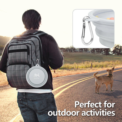 Large Collapsible Dog Bowls, Portable Foldable Travel Water Bowl Food Dishes with Carabiner Clip for Traveling Camping Walking, 2 Pack（Blue）