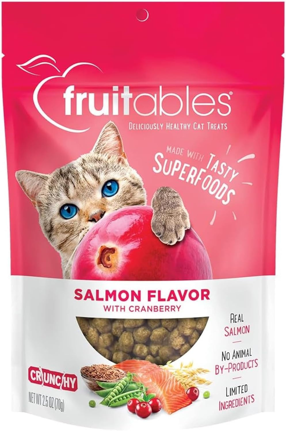 Cat Treats, Healthy Treats for Cats, Low Calorie and Packed with Protein, Crunchy Biscuits, Free of Wheat, Corn and Soy, Made with Real Salmon and Cranberry, 2.5Oz