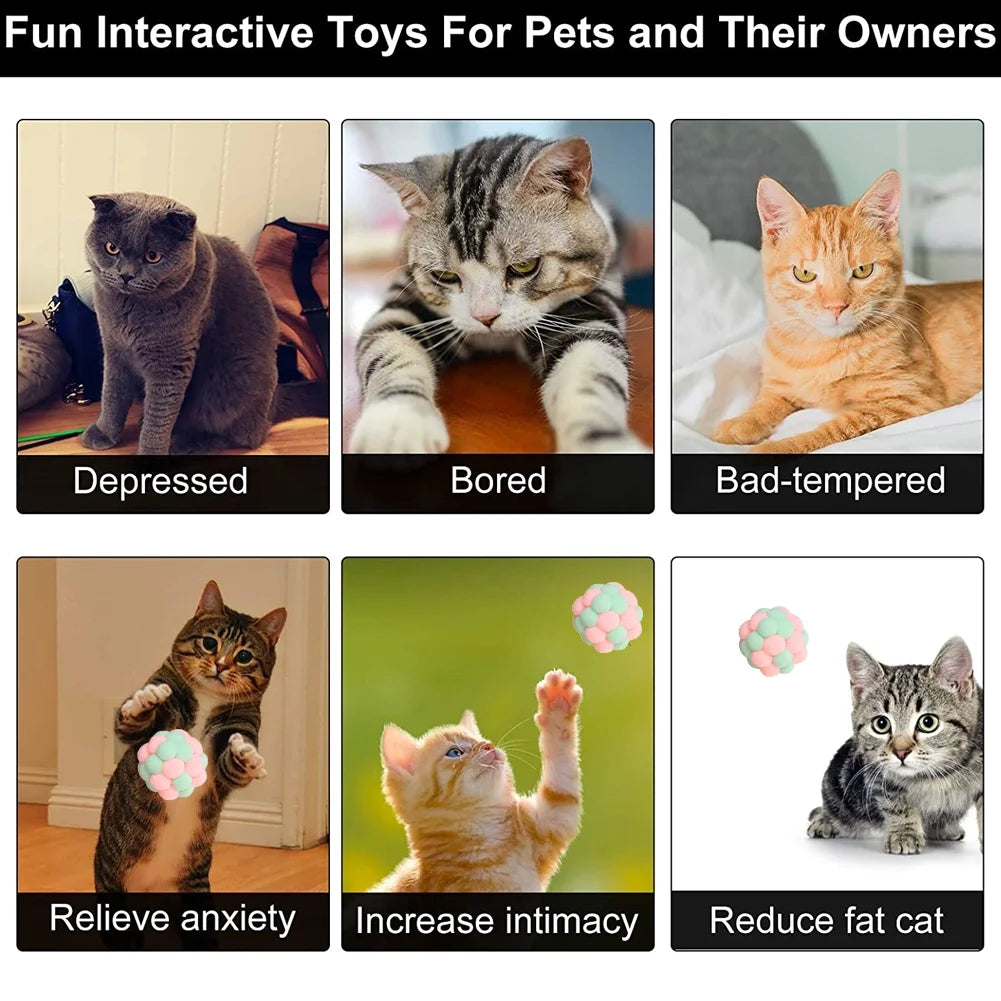 Cat Toy Balls (6 PCS) - Colorful Cat Ball Toy Built-In Bell Interactive Cat Ball Toy Soft Pompom Balls with Exquisite Gift Box for Indoor Cats Kitten