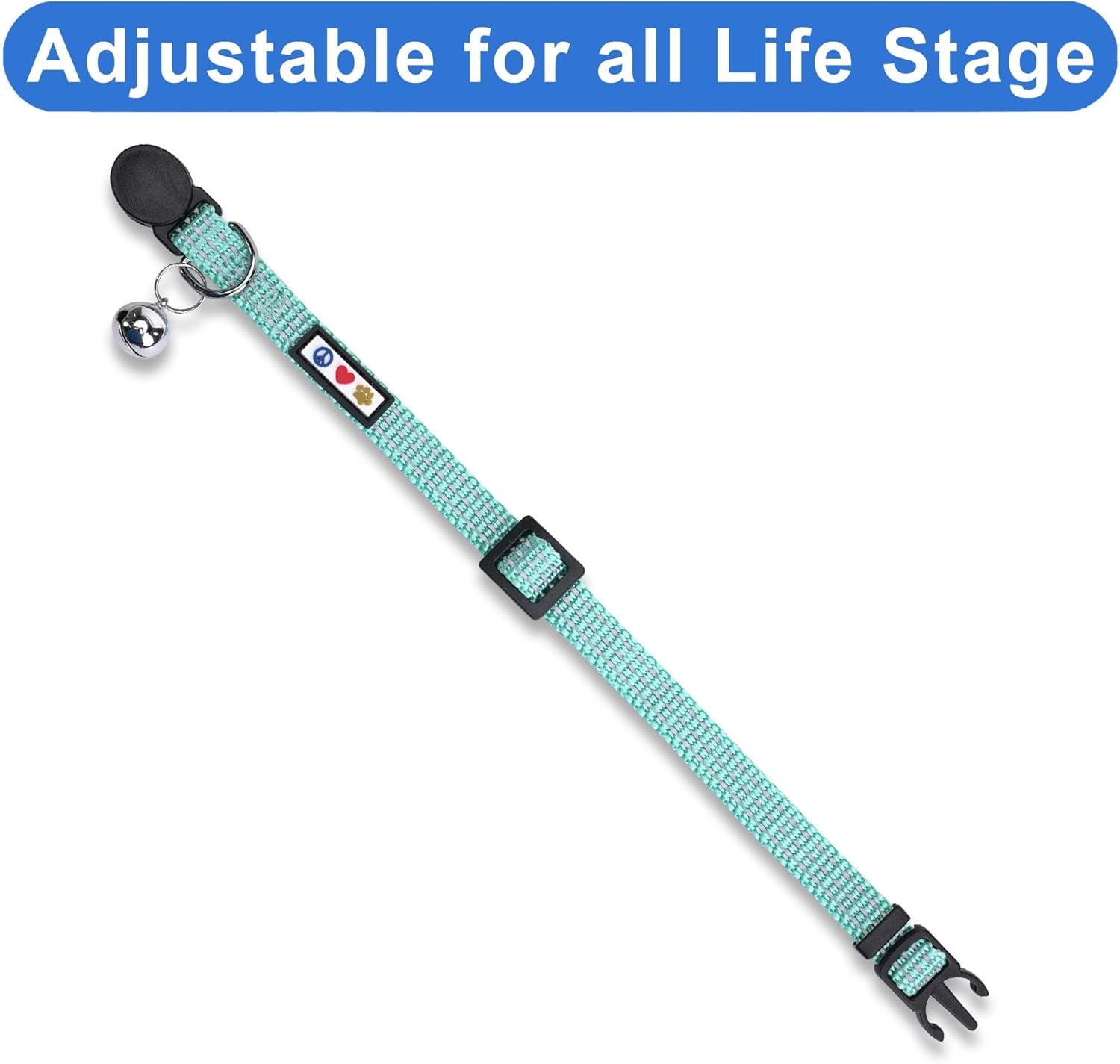 Reflective Cat Collar with Safety Buckle and Removable Bell Cat Collar Kitten Collar Teal Cat Collar One Size