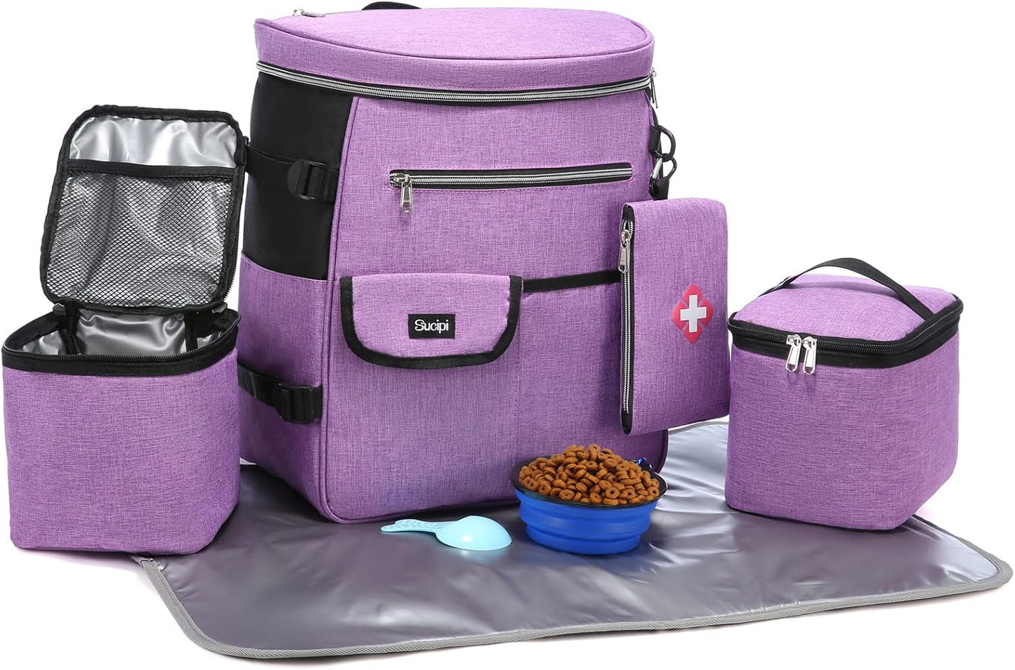 Dog Travel Bag for Supplies  7 PC Set Dog Travel Backpack Airline Approved Tote Organizer with Pet First Aid Pouch, Large Weekend Dog Travel Bag&Travel Accessories for Traveling Hiking Camping