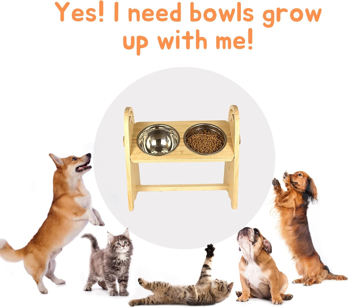 Adjustable Elevated Dog Bowls for Large, Medium and Small Dogs - Raised Dog Bowl Stand for Food and Water, 4 Heights, Freely Adjust Angle