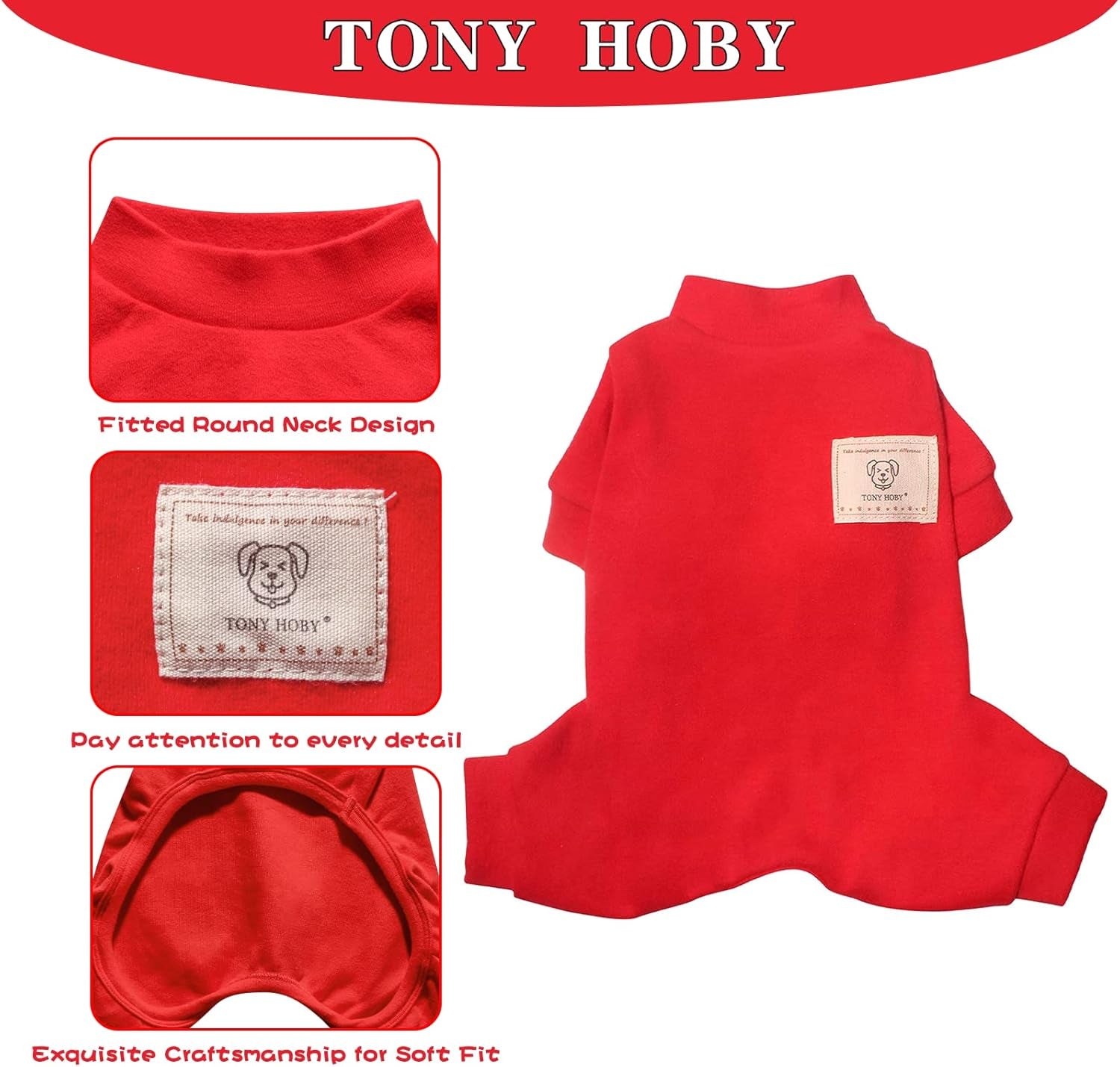 Dog Pajamas, 4 Legged Dog Jumpsuit with Thermal, Cotton Dogs Onesies Pet Clothes for Small Medium Dogs (Red, L)