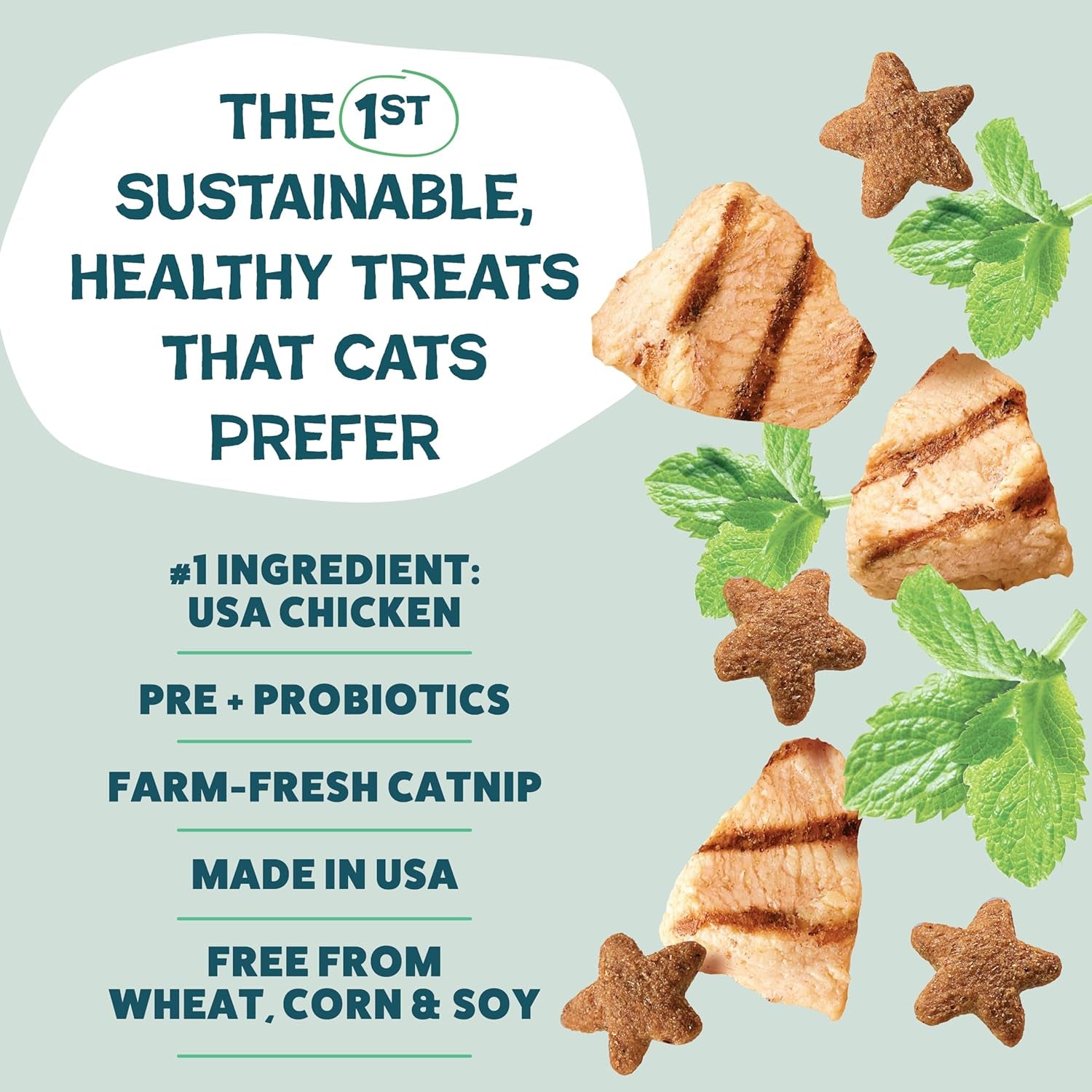 Crunchy Cat Treats - Catnip Treats for Cats with Digestive Support, Natural Ingredients Kitten Treats with Real Chicken, Healthy Flavored Feline Snacks - Catnip N Chill, 3-Pk