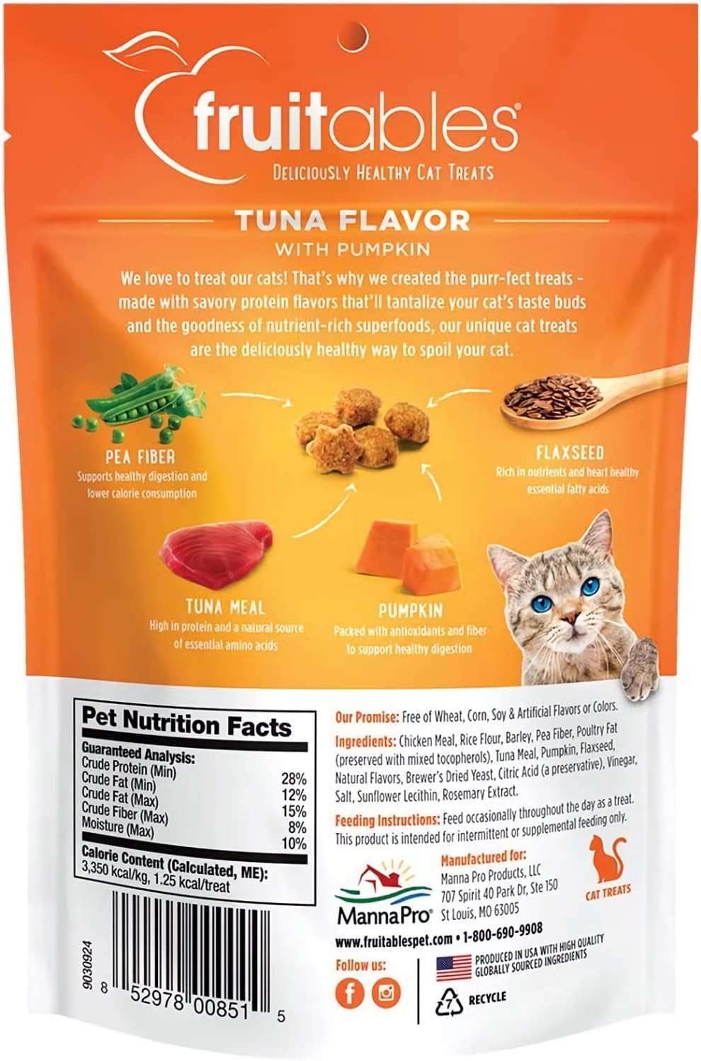 Cat Treats, Healthy Treats for Cats, Low Calorie and Packed with Protein, Crunchy Biscuits, Free of Wheat, Corn and Soy, Made with Real Tuna and Pumpkin, 2.5Oz