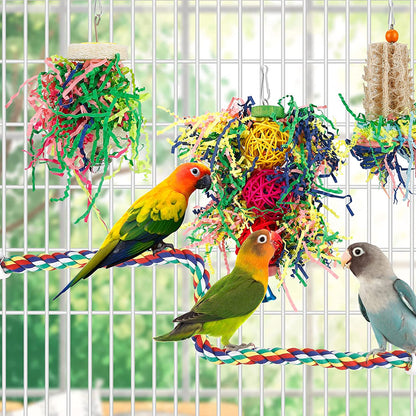 Colorful Bird Foraging and Chewing Toys - Perfect for Parakeets, Conures, Cockatiels, Budgies, Lovebirds, and Parrotlets (Rope Perch Not Included)