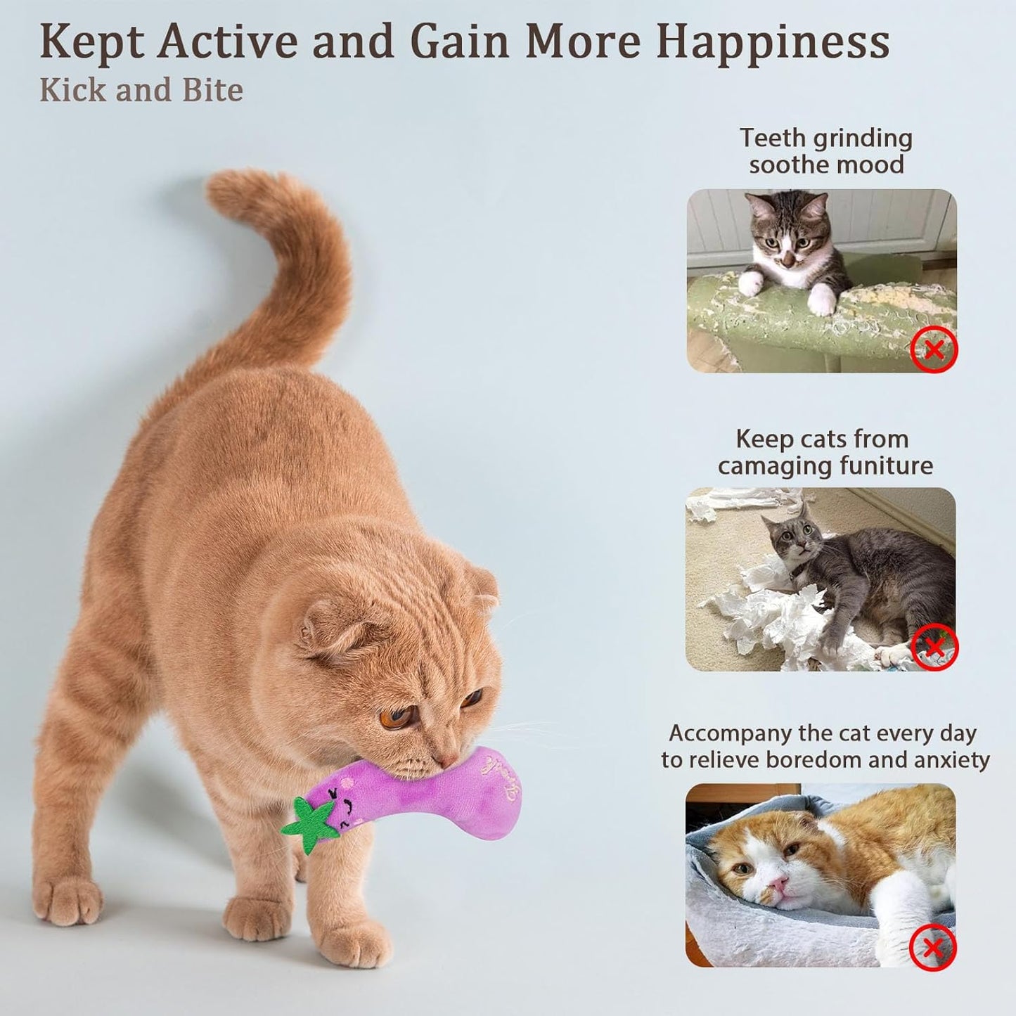 Catnip Cat Toys, Cat Nip Kitten Toy for Indoor Cats Kitty Kicker, Durable Kitten Teething Chew Toy, 5 Pack, Vegetable Shape