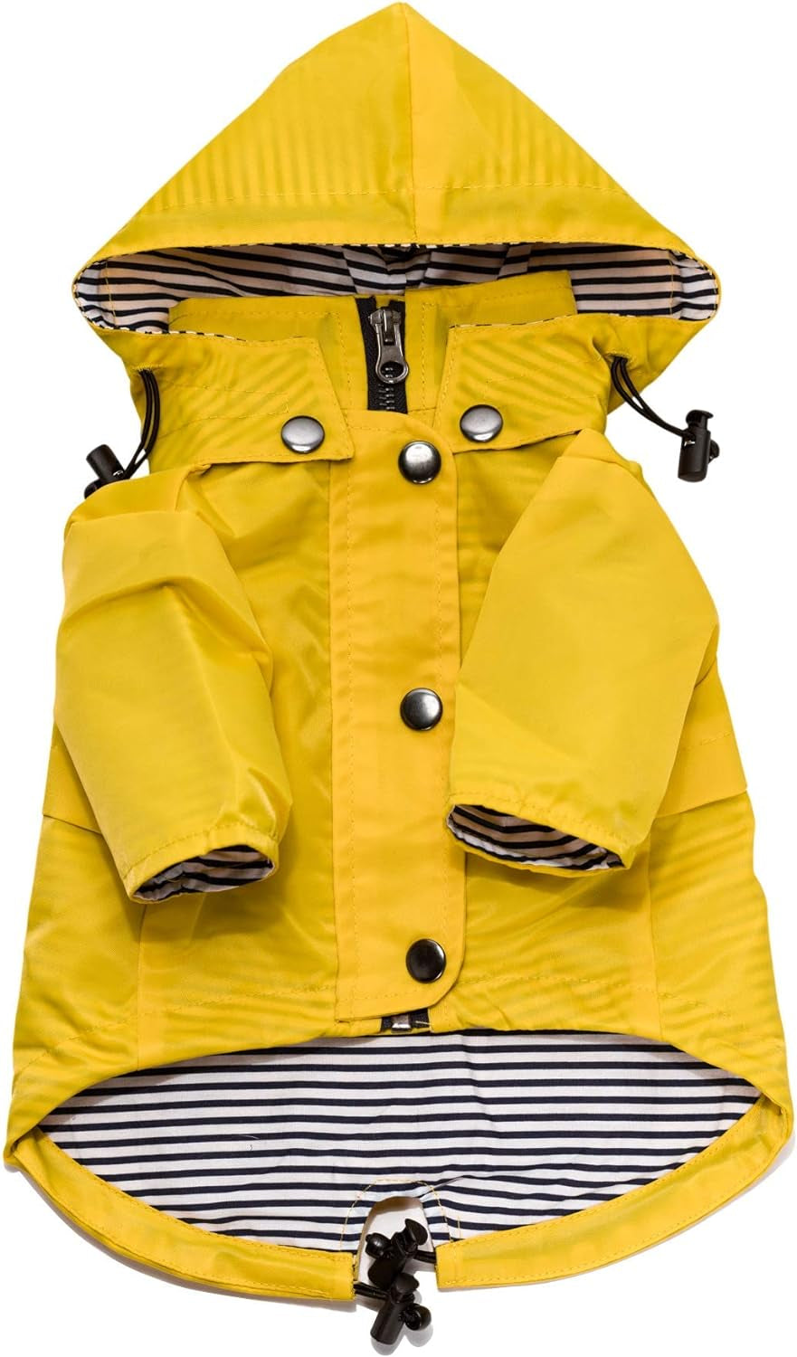 Zip up Dog Raincoats with Reflective Buttons, Pockets, Rain/Water Resistant, Adjustable Drawstring, & Removable Hood - XXS to XXL - Stylish Premium Dog Raincoats (Yellow, Small)