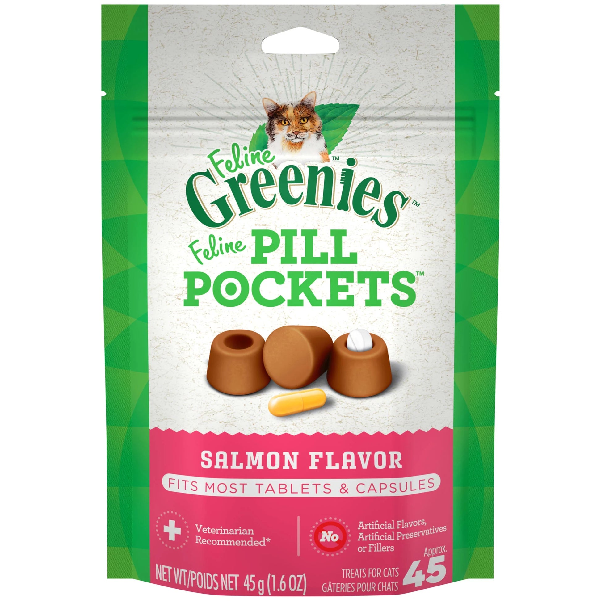 Feline  Pill Pockets Natural Cat Treats, Salmon Flavor, 1.6 Oz. Pack (45 Treats)