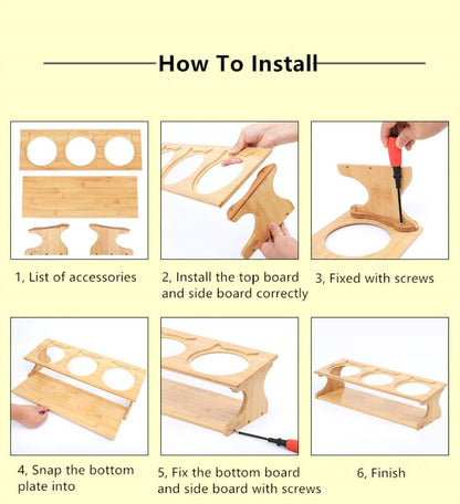 Cat Bowls Pet Dining Table with Raised Slope Wooden Stand Elevated Pet Bowls with Oblique Stand for Cats, Dogs, Kitten and Puppy (3 Bowls, Ceramics)