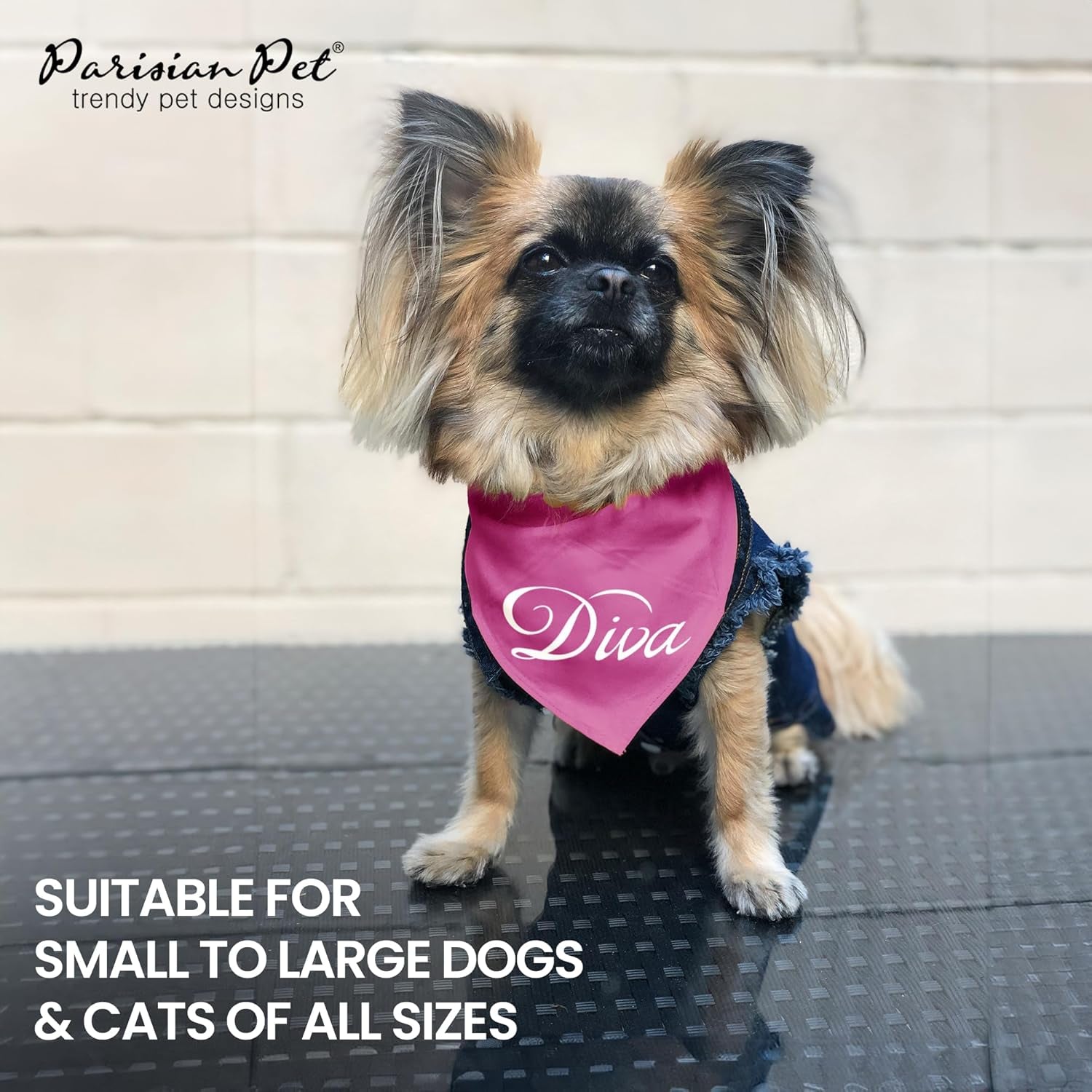 Dog Bandanas with Printed 'Diva' Word - Classy Tie-On Adjustable Girl Dogs Bandana - Scarf for Large Dogs - Washable Triangle Female Dog Bib - Pink Handkerchief for Pets - L