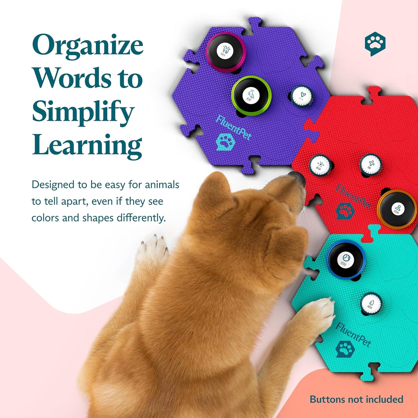 Extra Large Flextile for Big and Small Buttons - Green - Holds Big 3.5 1.9" Talking Dog and Cat Buttons - Each Button Mat Securely Holds 6 Buttons - Durable and Non-Slip