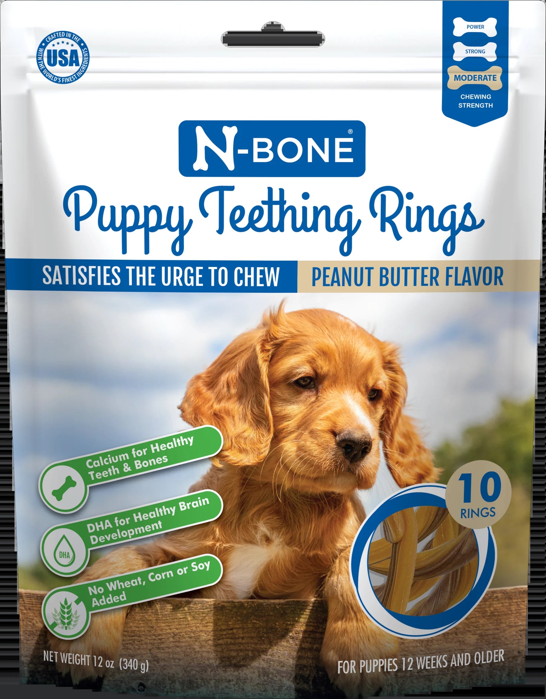 ® Puppy Teething Rings Peanut Butter Flavor, 10 Treats, 12 Oz, Dried Chew Treats for Dogs