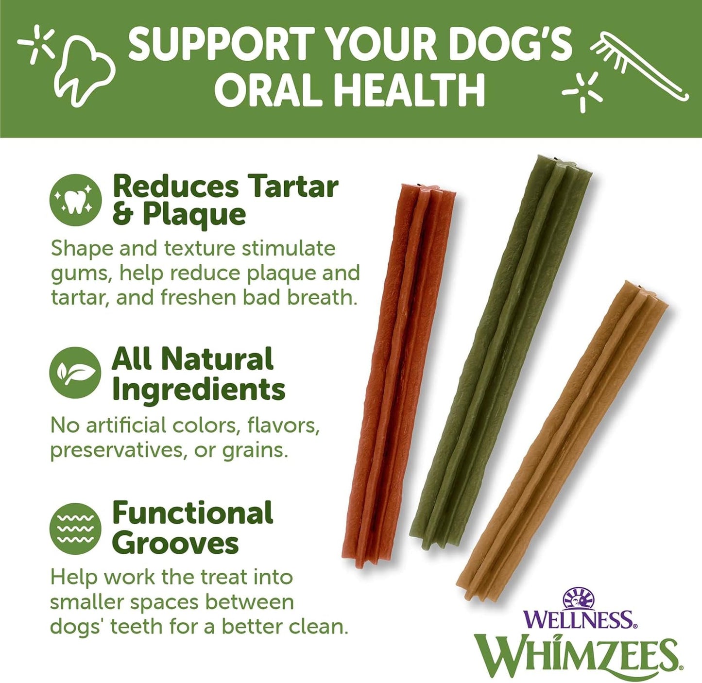 Wellness Stix Dog Dental Treats, Natural Chews, Medium Size Stick, (14 Count)