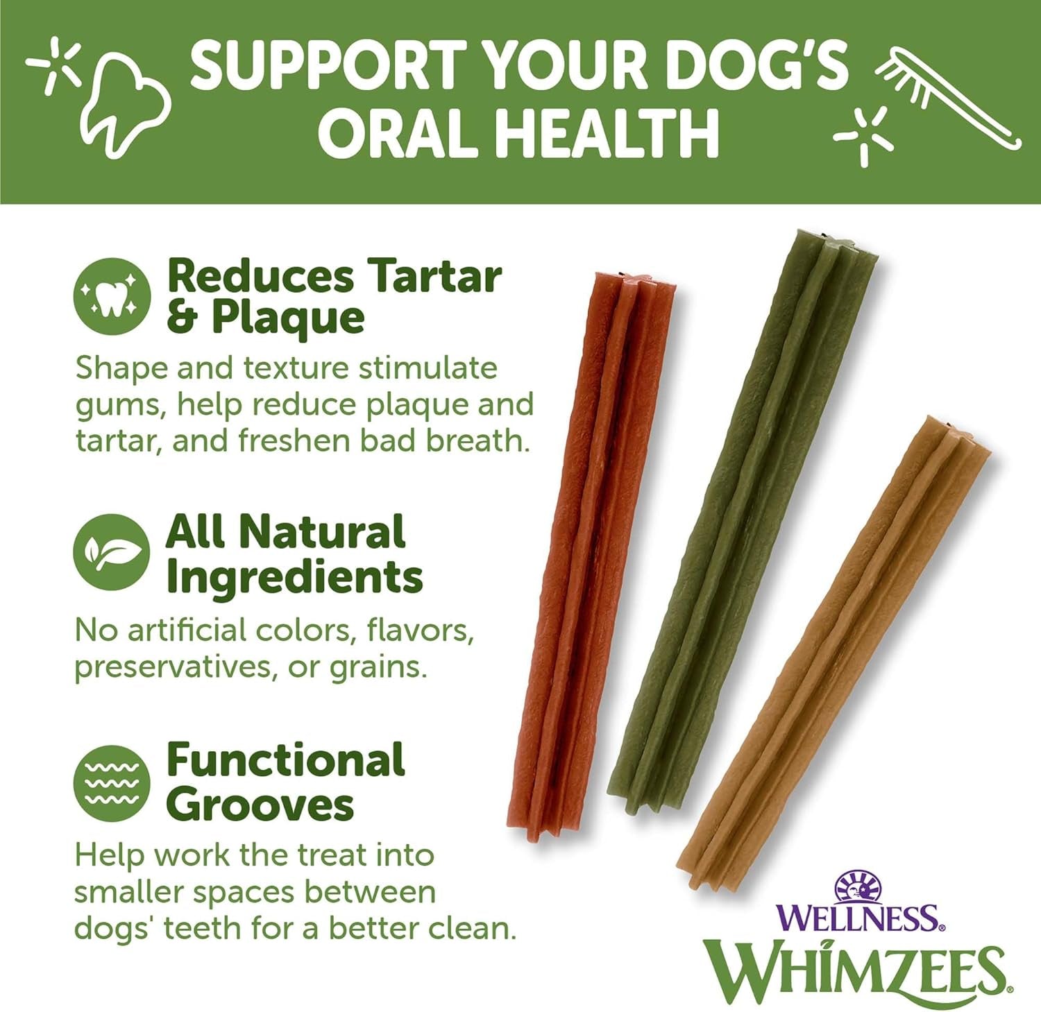 Wellness Stix Dog Dental Treats, Natural Chews, Medium Size Stick, (14 Count)