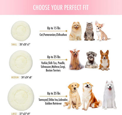 Cozy Anti-Anxiety Round Plush Faux Fur Pet Bed - Washable & Joint Relief for Dogs & Cats (27", White)