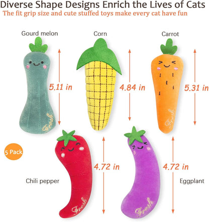 Catnip Cat Toys, Cat Nip Kitten Toy for Indoor Cats Kitty Kicker, Durable Kitten Teething Chew Toy, 5 Pack, Vegetable Shape