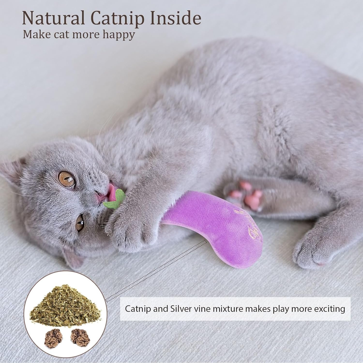 Catnip Cat Toys, Cat Nip Kitten Toy for Indoor Cats Kitty Kicker, Durable Kitten Teething Chew Toy, 5 Pack, Vegetable Shape