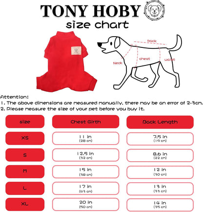 Dog Pajamas, 4 Legged Dog Jumpsuit with Thermal, Cotton Dogs Onesies Pet Clothes for Small Medium Dogs (Red, L)