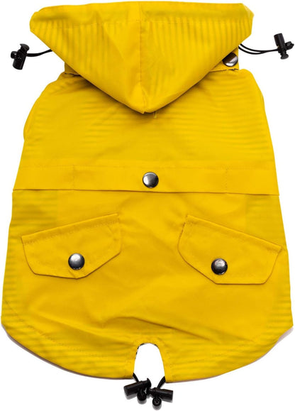 Zip up Dog Raincoats with Reflective Buttons, Pockets, Rain/Water Resistant, Adjustable Drawstring, & Removable Hood - XXS to XXL - Stylish Premium Dog Raincoats (Yellow, Small)