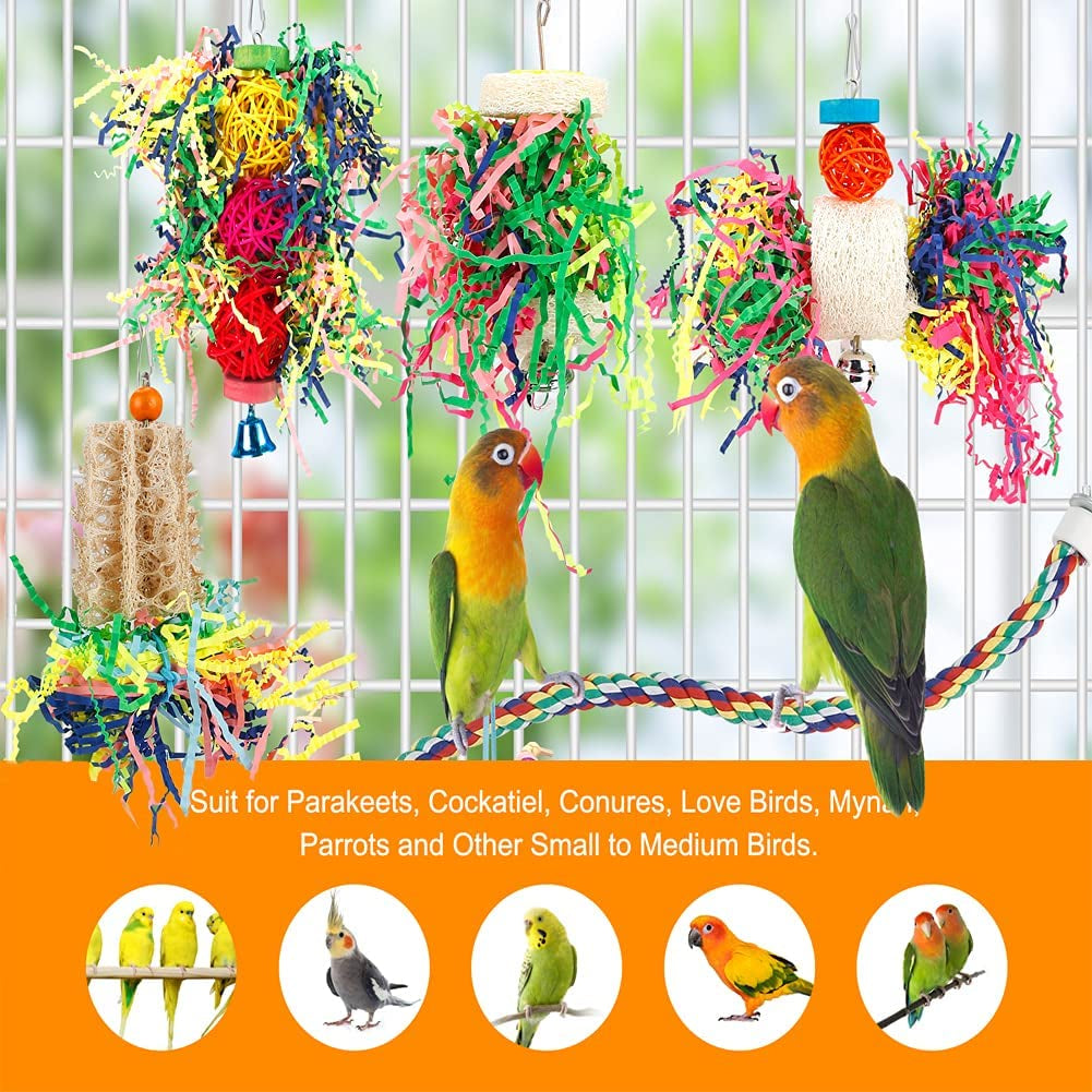 Colorful Bird Foraging and Chewing Toys - Perfect for Parakeets, Conures, Cockatiels, Budgies, Lovebirds, and Parrotlets (Rope Perch Not Included)