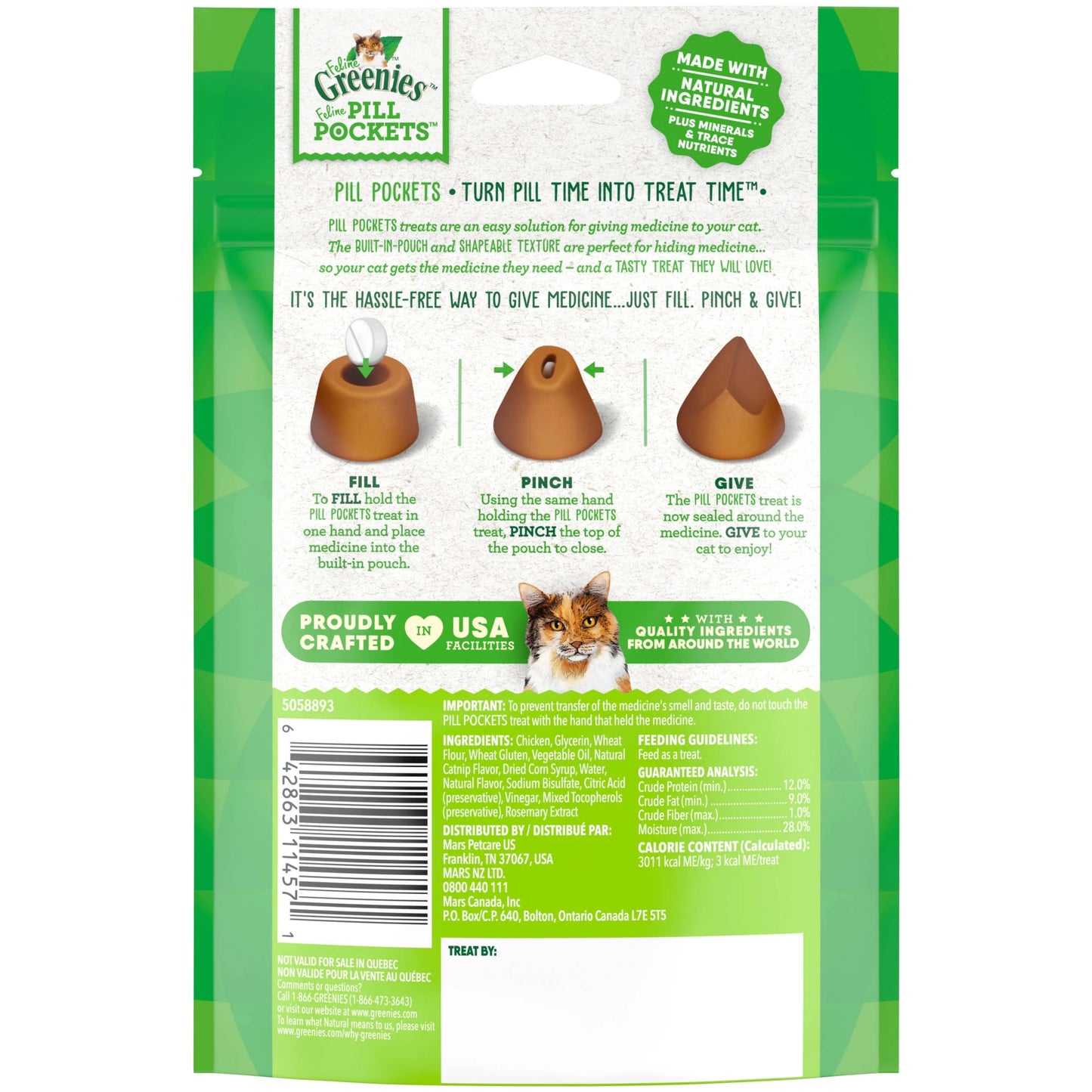 Feline  Pill Pockets for Cats Natural Soft Cat Treats, Catnip Flavor, 1.6 Oz Pack (45 Treats)