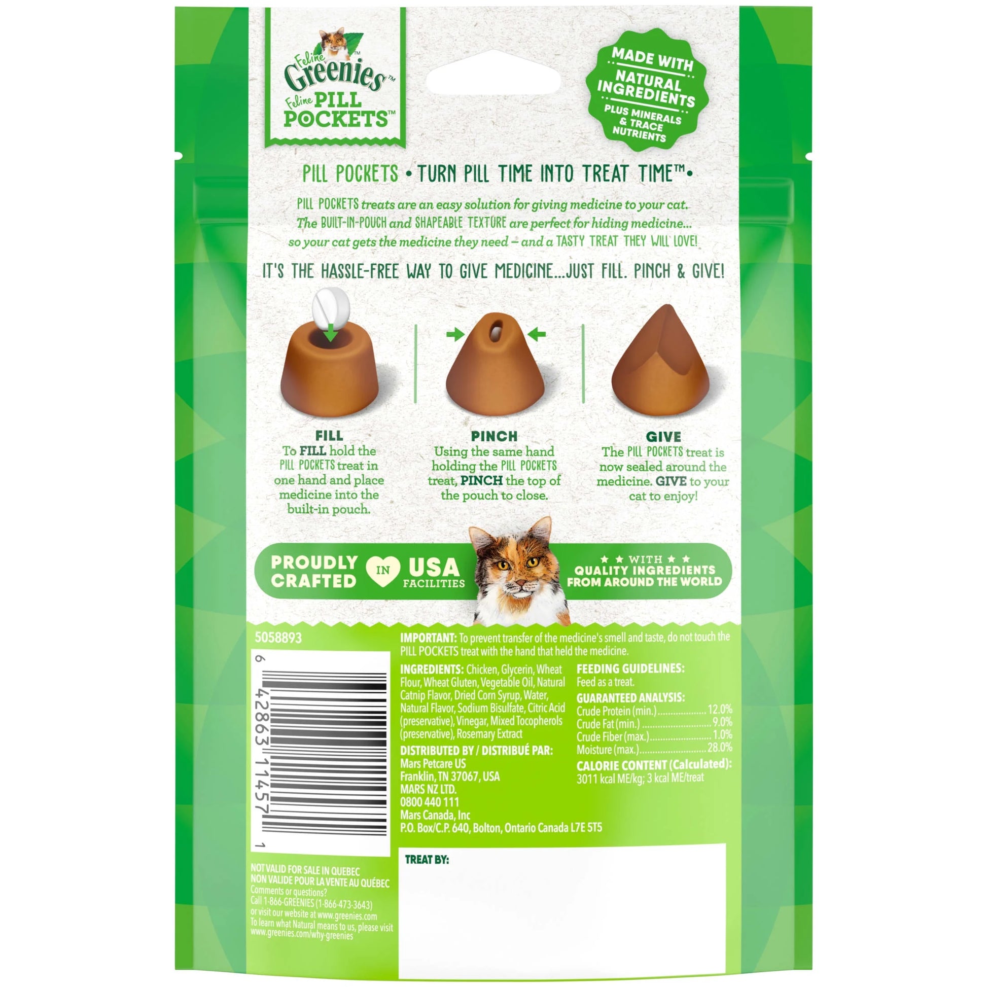 Feline  Pill Pockets for Cats Natural Soft Cat Treats, Catnip Flavor, 1.6 Oz Pack (45 Treats)