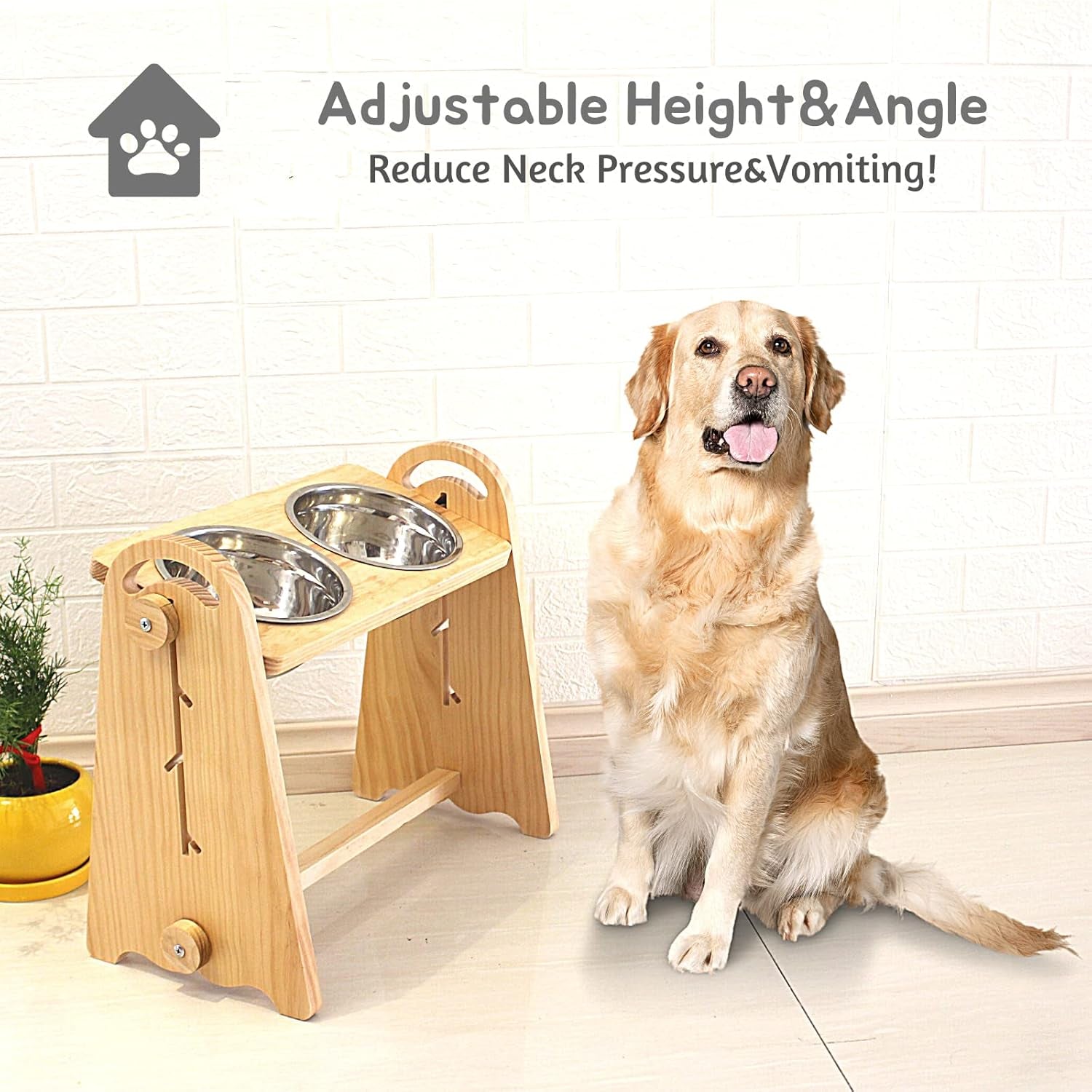 Adjustable Elevated Dog Bowls for Large, Medium and Small Dogs - Raised Dog Bowl Stand for Food and Water, 4 Heights, Freely Adjust Angle