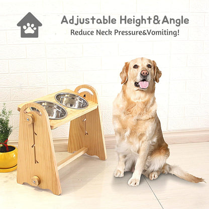 Adjustable Elevated Dog Bowls for Large, Medium and Small Dogs - Raised Dog Bowl Stand for Food and Water, 4 Heights, Freely Adjust Angle