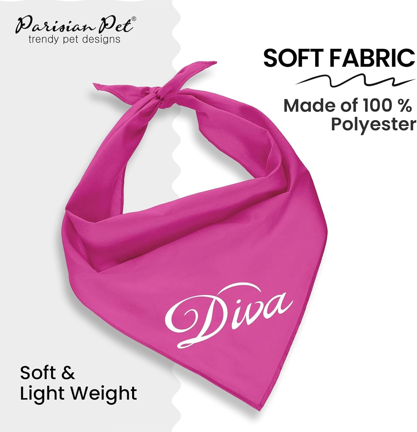 Dog Bandanas with Printed 'Diva' Word - Classy Tie-On Adjustable Girl Dogs Bandana - Scarf for Large Dogs - Washable Triangle Female Dog Bib - Pink Handkerchief for Pets - L