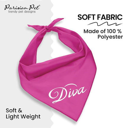 Dog Bandanas with Printed 'Diva' Word - Classy Tie-On Adjustable Girl Dogs Bandana - Scarf for Large Dogs - Washable Triangle Female Dog Bib - Pink Handkerchief for Pets - L