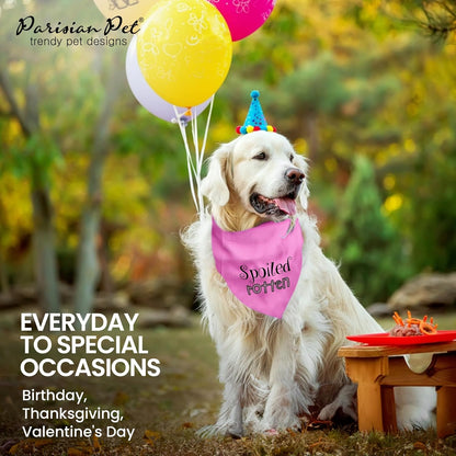 Dog Bandanas with Printed 'Spoiled Rotten' Word - Tie-On Adjustable Bandana for Dogs - Female Dog Scarf for Small Dogs - Triangle Cat and Dog Bib - Pink Handkerchief for Pets - S