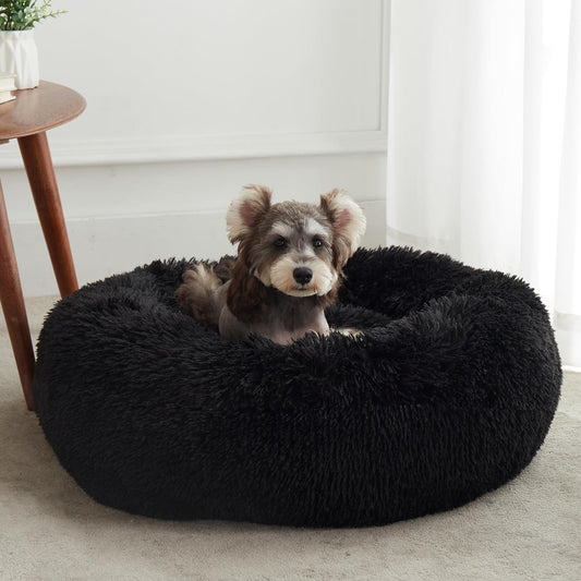 Calming Anti-Anxiety Donut Dog & Cat Bed, Warming Cozy Soft round Cushion, Fluffy Faux Fur Plush Cuddler for Small Medium Dogs and Cats